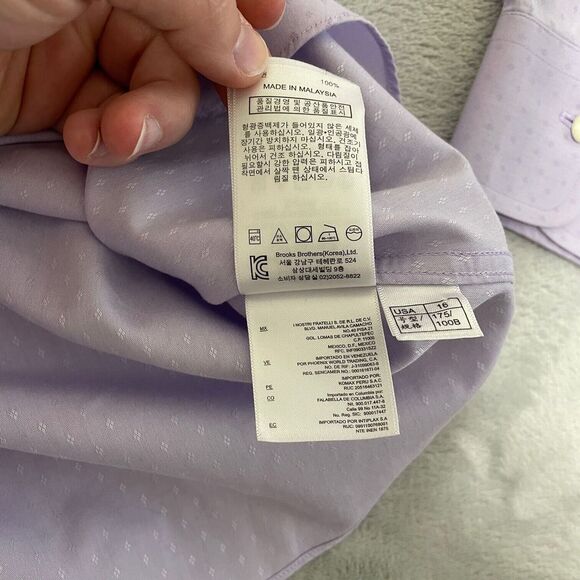 Brooks Brothers Shirt Mens 16-2/3 Purple Diamond Print Button Up Regent Non Iron - Picture 7 of 9